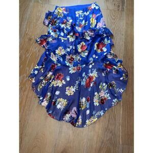 Alice + Olivia Blue Floral Silk Blend Tiered Ruffle Skirt – Size 10